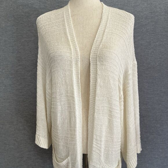Old Navy Oversized Cardigan Sweater M w/ Pockets Beige Duster Coastal Minimalist - Picture 3 of 12